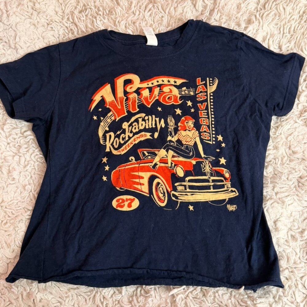Viva Las Vegas Rockabilly Weekend 27 T-Shirt Cropped Top Women's Medium Pinup